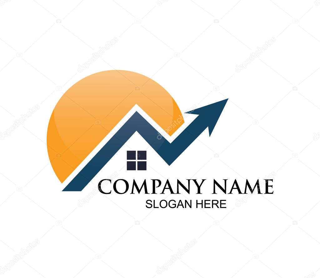 home or real estate property vector logo design concept inspiration with going up arrow
