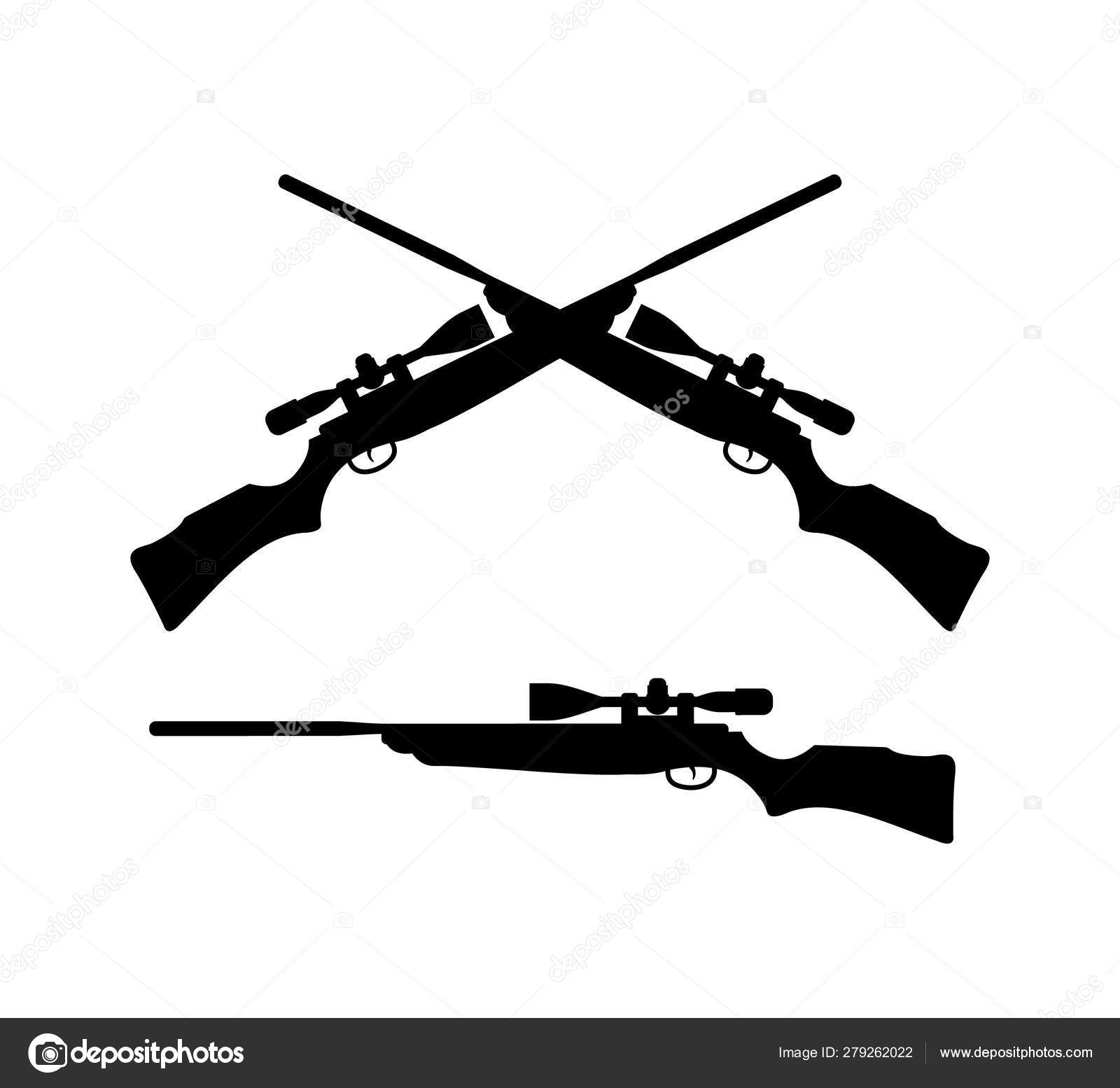 Crossed rifle gun silhouette logo design template inspiration for