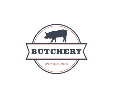 domuz siluet ile sadece gerçek et dükkanı ürün logosu kasaplık