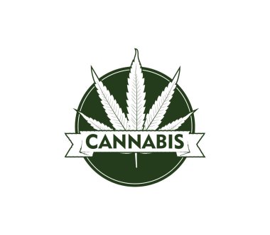 esrar kenevir yaprak vektör logo şerit banner ile daire şablon