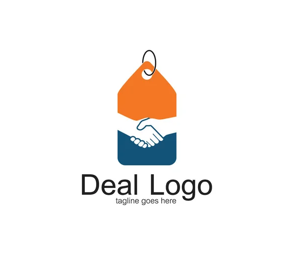 Handshake symbol transakcji i współpracy logo wektor projekt wewnątrz znacznika ceny — Wektor stockowy
