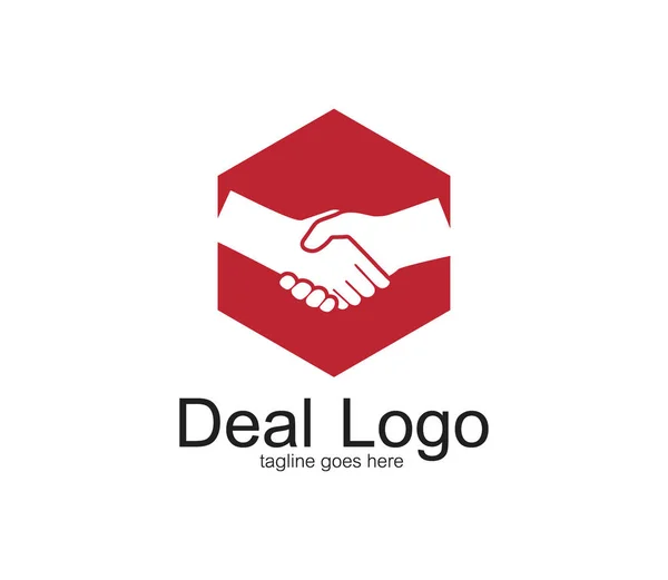 Handshake symbol i współpraca kształt logo wektor wewnątrz sześciokąt — Wektor stockowy