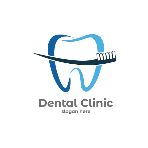 Дизайн векторного логотипа стоматологической клиники с зубной щеткой — стоковый вектор