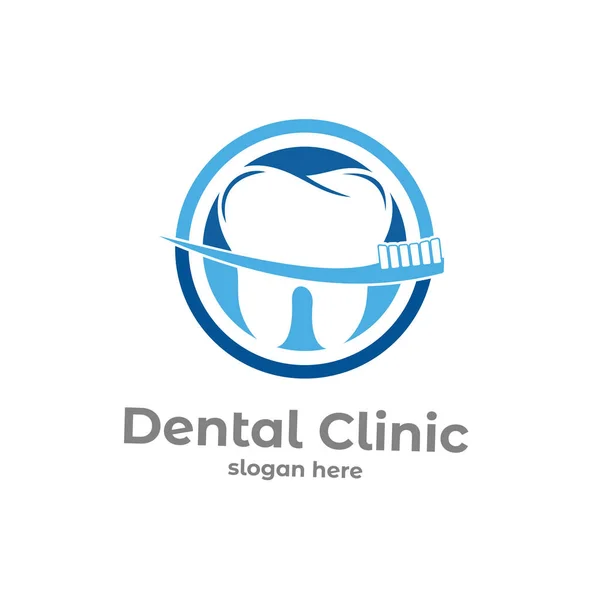 Projeto do logotipo do vetor do serviço da clínica de saúde dental com escova de dente —  Vetores de Stock