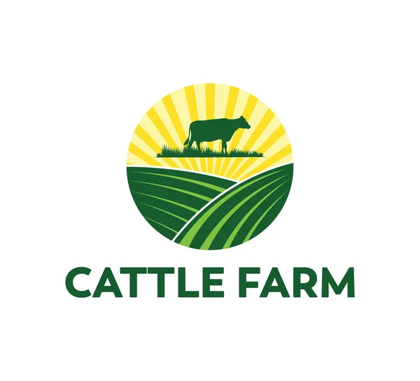 cow in the land field vector logo design concept idea