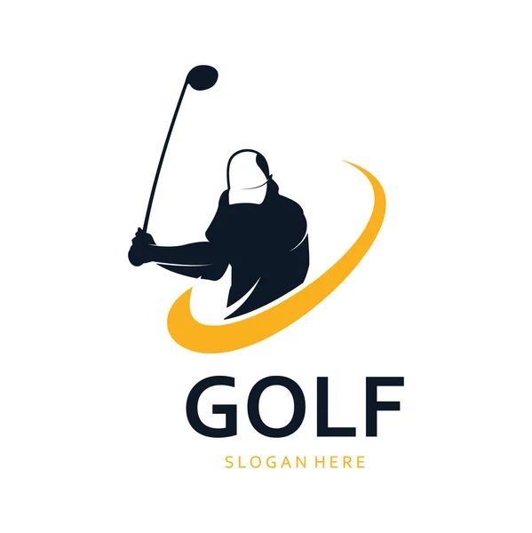 Golf player swing hit the ball illustration vector logo design — Stock Vector