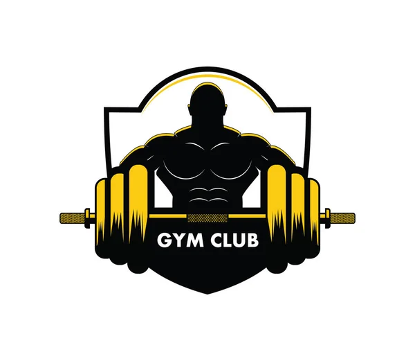 Muskelmann Körperheben Langhantel für Gymnastik Bodybuilding Vektor Logo Design — Stockvektor