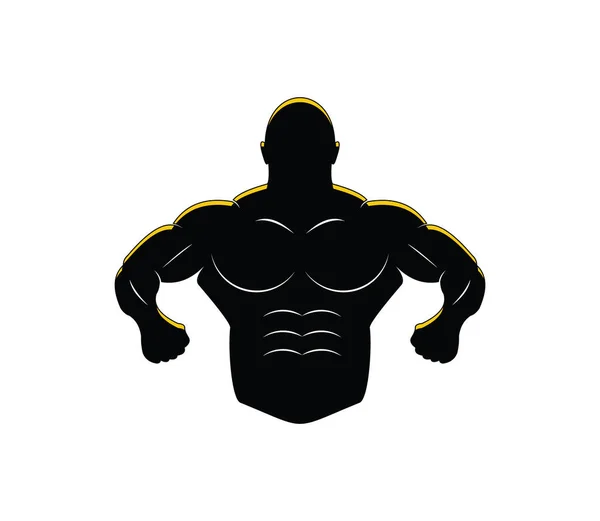 Silhouette de corps d'homme de muscle pour la conception vectorielle de logo de bâtiment de corps de gymnastique — Image vectorielle