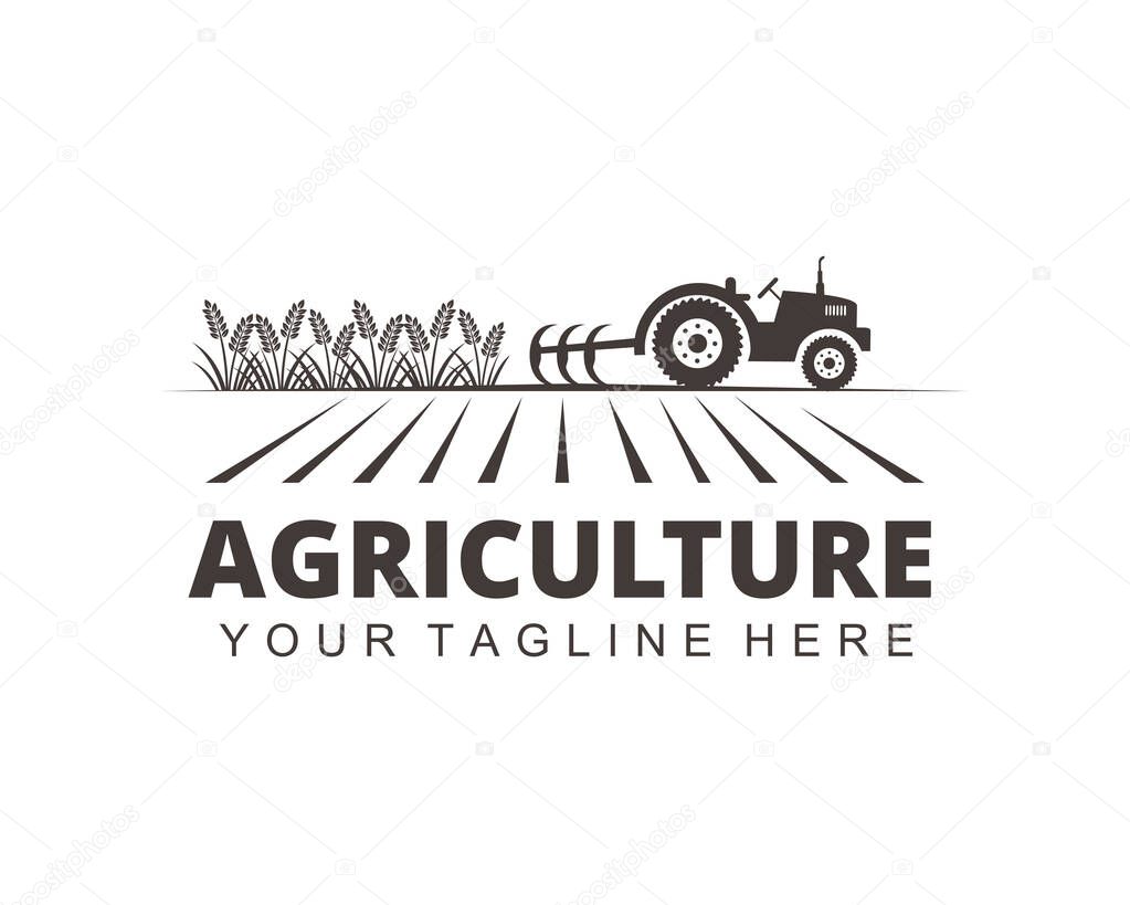 Farm agriculture crop with tractor vector logo design template