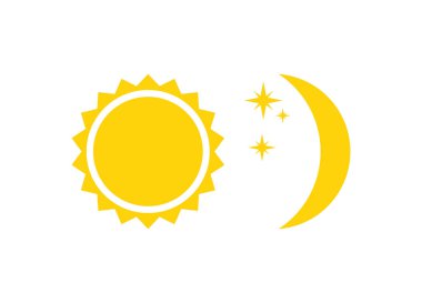 Güneş ve ay teknoloji, konukseverlik, tur ve seyahat vektör logosu tasarımı için parlak