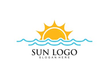 Güneş ve dalga teknolojisi, konukseverlik, tur ve seyahat vektör logosu tasarımı