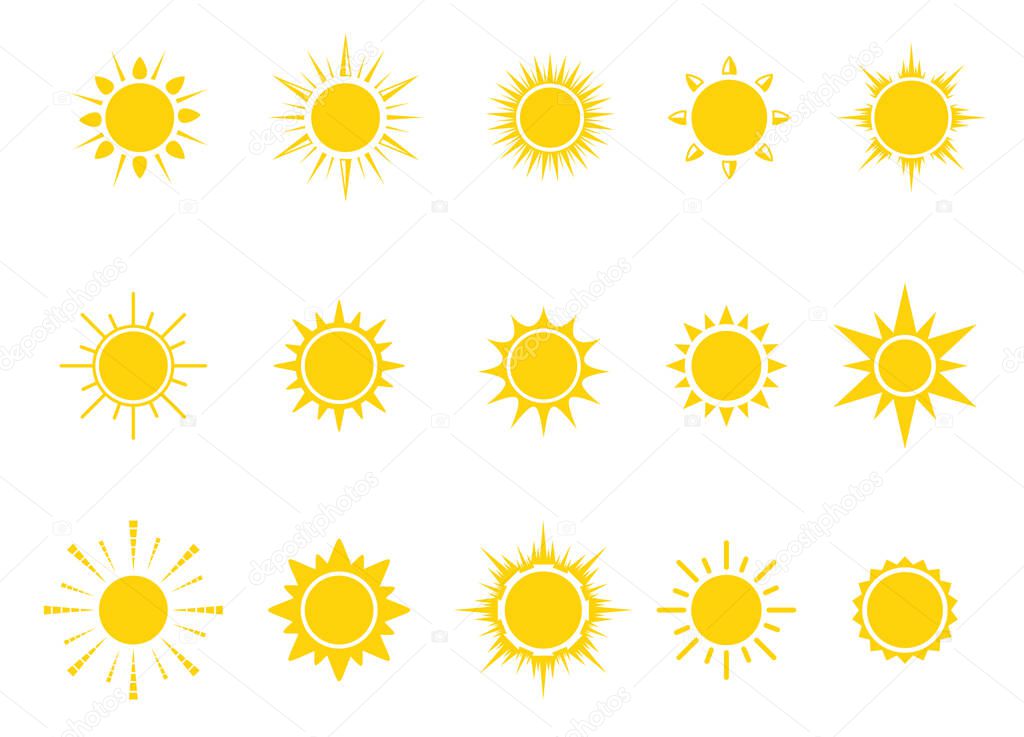 sun bright silhouette set vector logo design on white