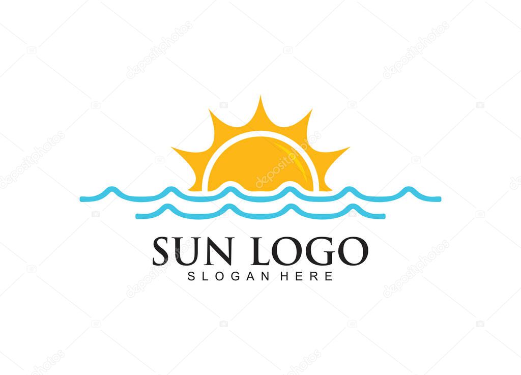 sun and wave for technology, hospitality, tour and travel vector logo design