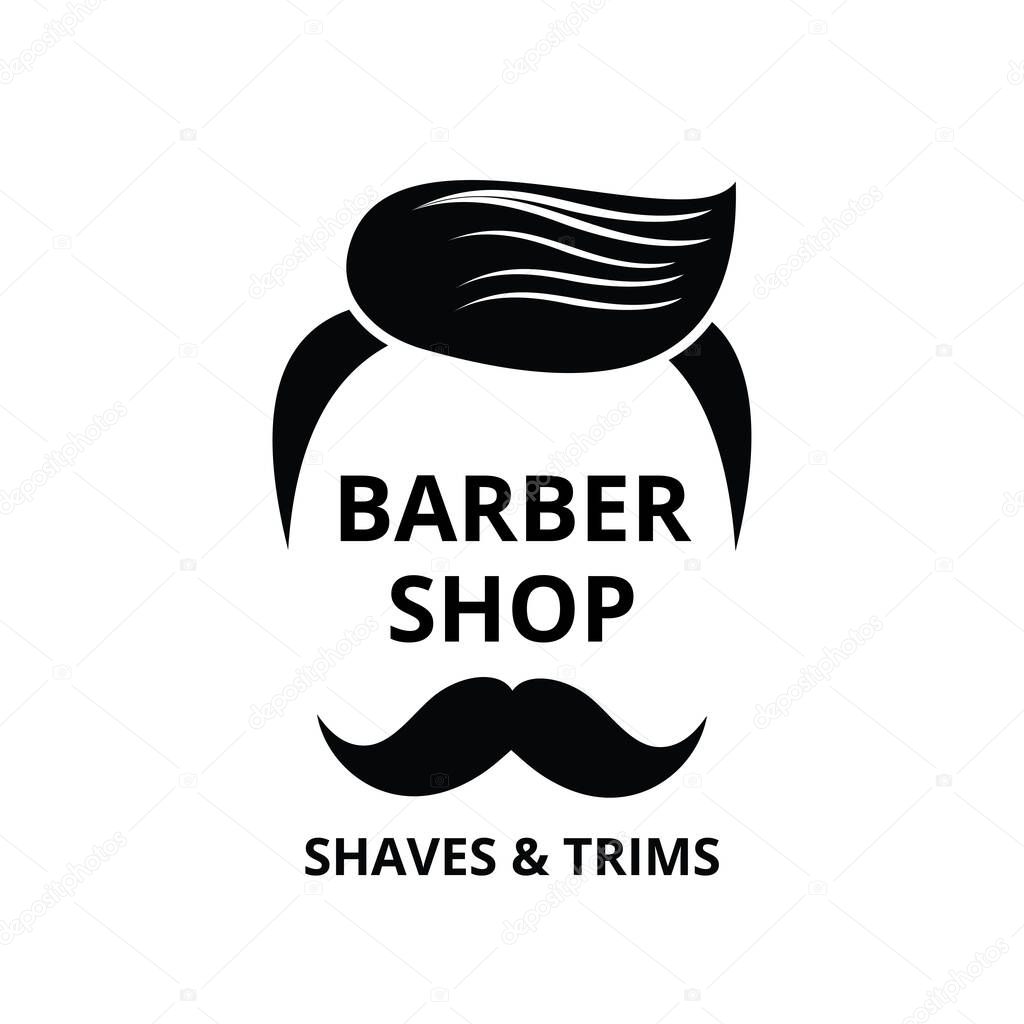 Barbershop hair, mustache and beard trims and shave vector logo design template