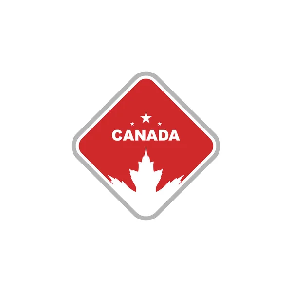 Red canada maple leaf in square vector logo design — Stock Vector