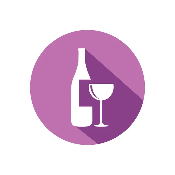 Empresa de vino con botella y vidrio de lujo dentro del círculo en color púrpura vector logo diseño — Vector de stock