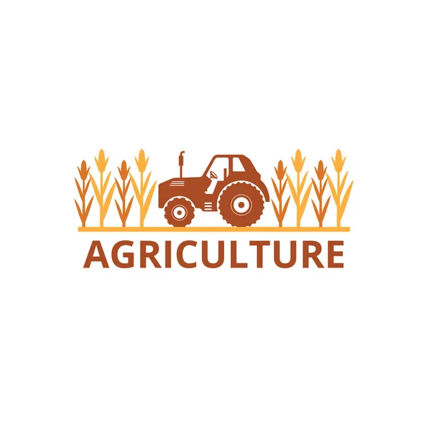 Agriculture maïs champ ferme industrie vecteur logo conception avec tracteur dans la terre — Image vectorielle
