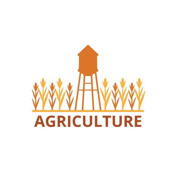 Agricultura campo de maíz granja industria vector logo diseño con torre de agua en el centro del campo — Archivo Imágenes Vectoriales