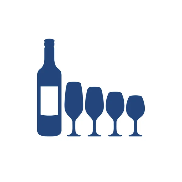 Botella de vino y vidrio arreglado desde el diseño de ilustración de logotipo vectorial alto a corto — Vector de stock