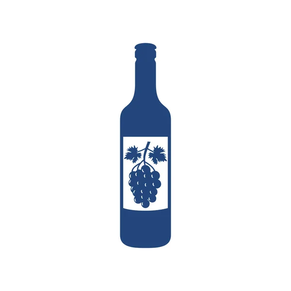 Пляшка вина з гроном виноградне зображення на його етикетці Векторна ілюстрація дизайну — стоковий вектор