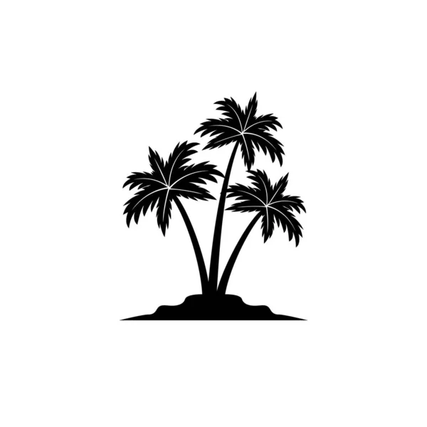 Isla con diseño de logotipo de vector de silueta de árbol de coco — Vector de stock