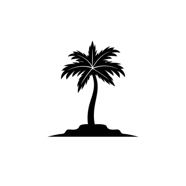 Eiland met kokosnoot boom silhouet vector logo ontwerp — Stockvector