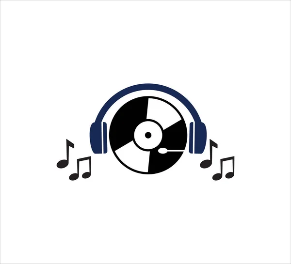 Disco Música Con Una Plantilla Diseño Logotipo Icono Vector Auriculares — Vector de stock