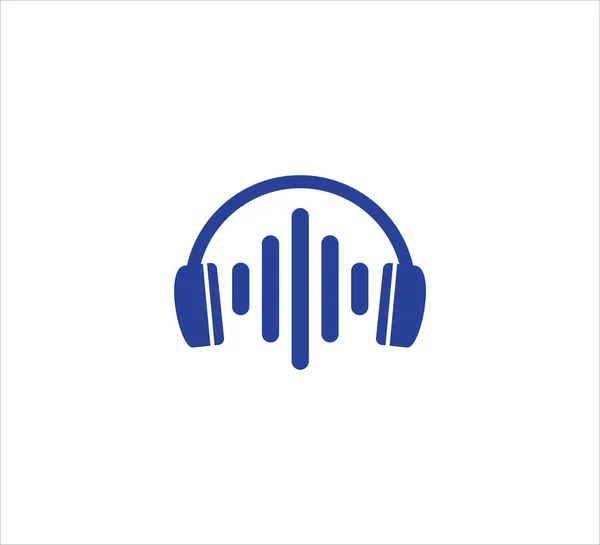 Música Auriculares Con Virtualización Onda Sonido Simple Plantilla Diseño Logotipo — Vector de stock