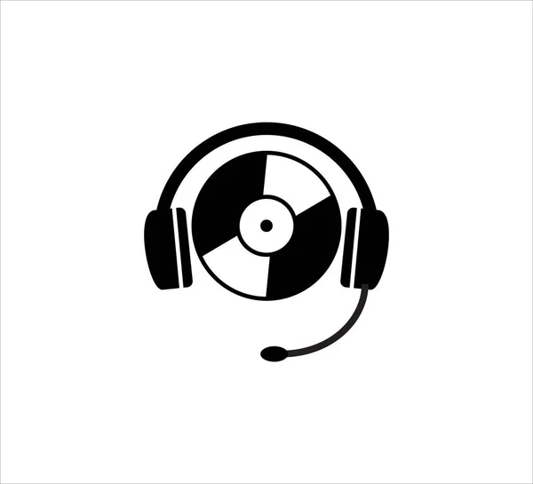 Disco Música Con Una Plantilla Diseño Logotipo Icono Vector Auriculares — Vector de stock