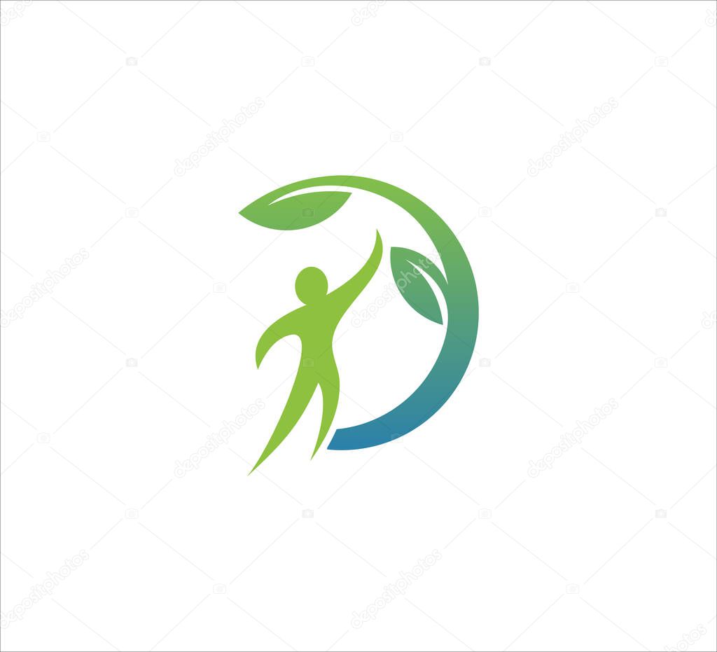 Abstract human shape with leaf vector icon logo design template for wellness, green organic food, herbal medicine and natural beauty treatment business