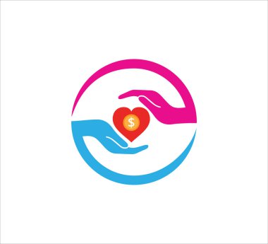 giving present hand gesture with hear and coin vector icon logo design template for charity, donation, fundraising humanity event dan non profit company clipart