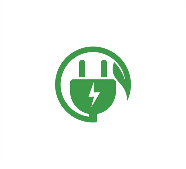 Plug Elettrico Verde All Interno Cerchio Con Icona Vettoriale Foglia — Vettoriale Stock