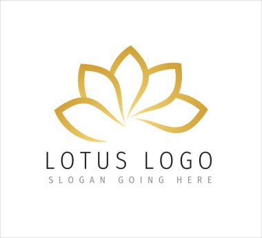 Altın nilüfer yaprağı çiçeği ana hatları stil vektör logo tasarım şablonu yoga ve güzellik tedavi işi için
