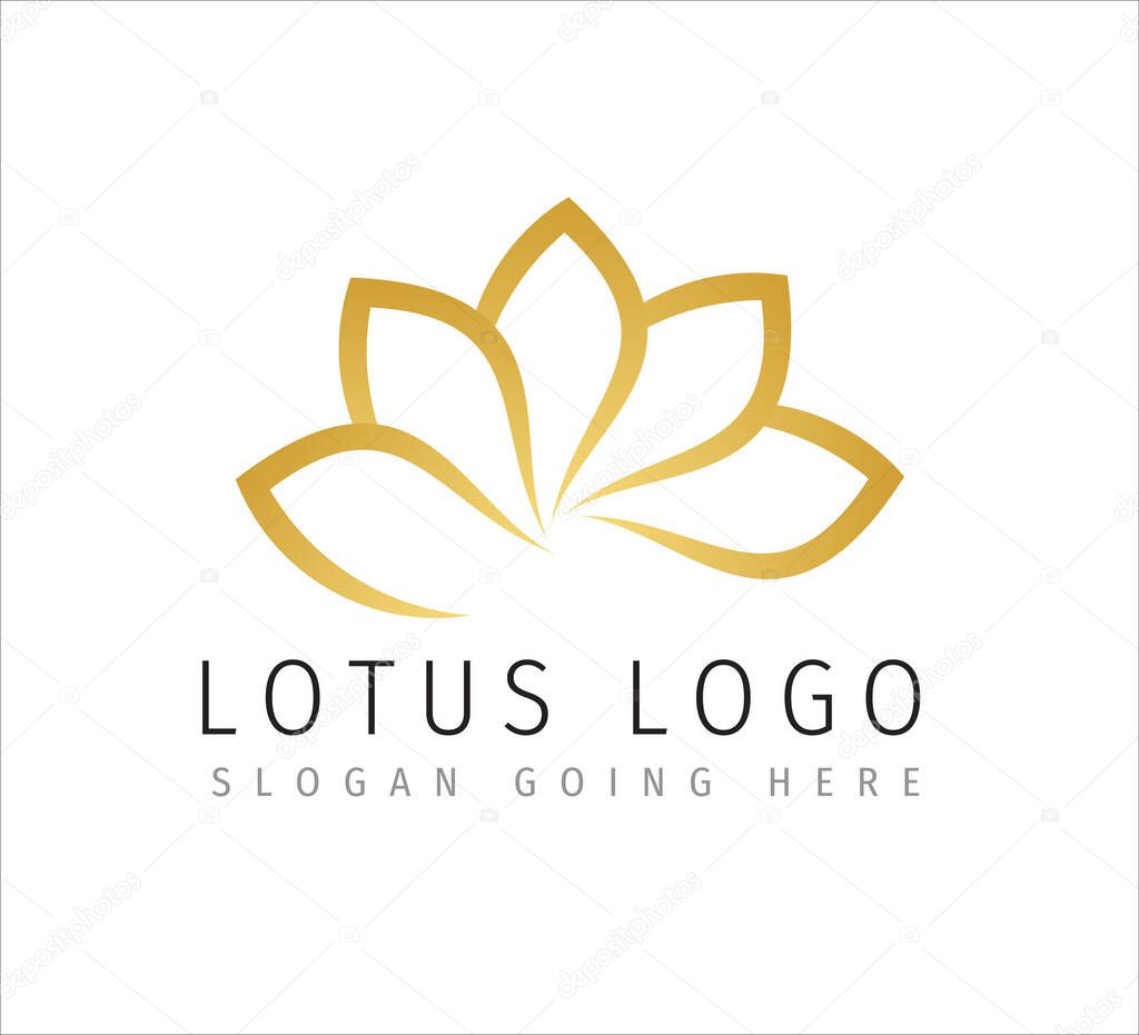 golden lotus petal flower outline style vector icon logo design template for yoga and beauty care treatment business