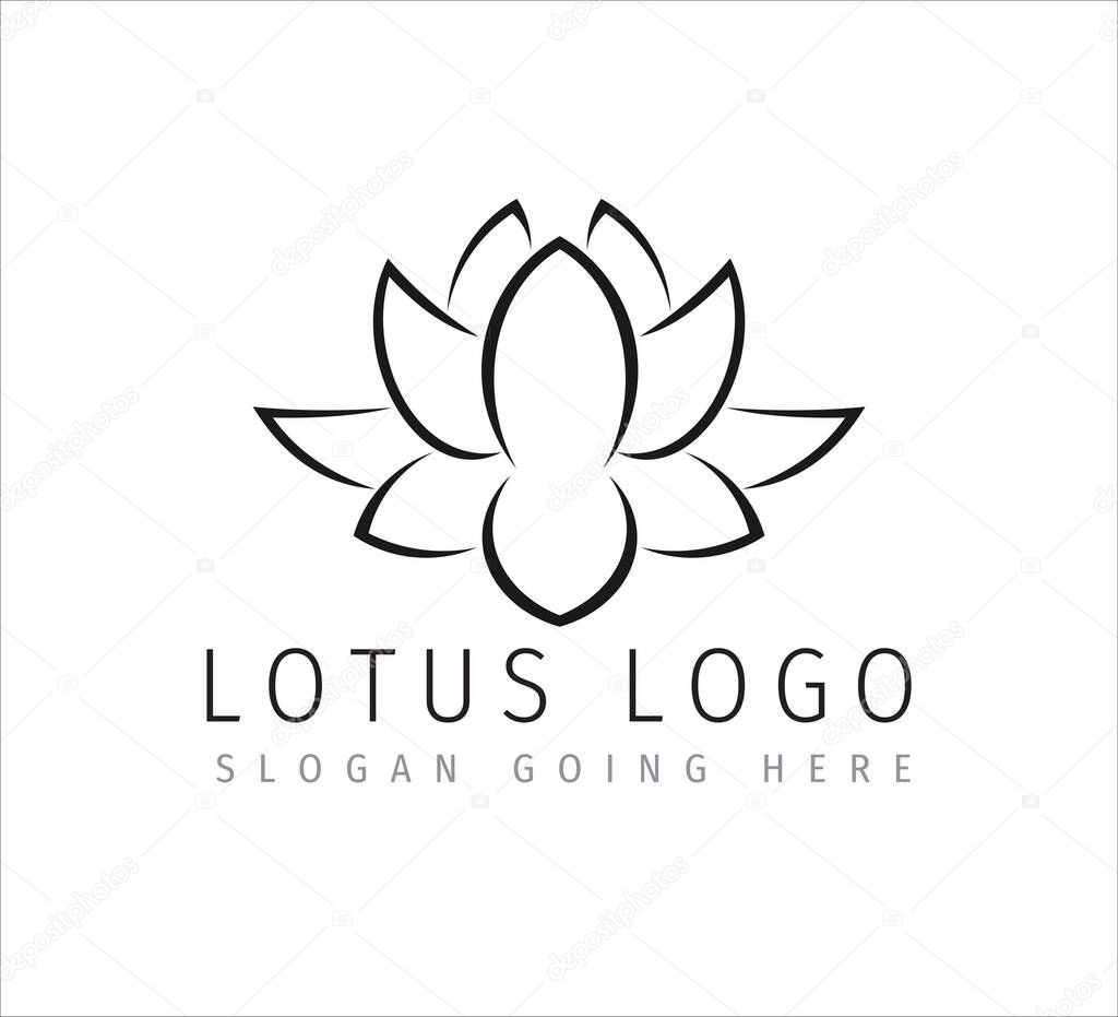 black and white lotus petal flower outline style vector icon logo design template for yoga and beauty care treatment business
