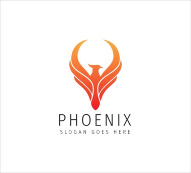 Kırmızı alev, kanat aç Phoenix vektör logosu özgürlük, mistik ve zaferin sembolü.