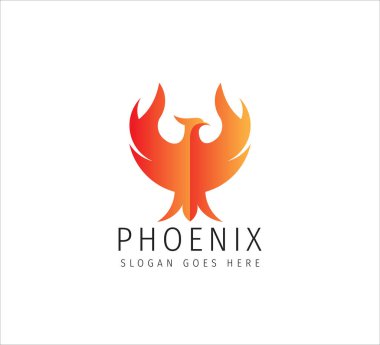 Kırmızı alev, kanat aç Phoenix vektör logosu özgürlük, mistik ve zaferin sembolü.