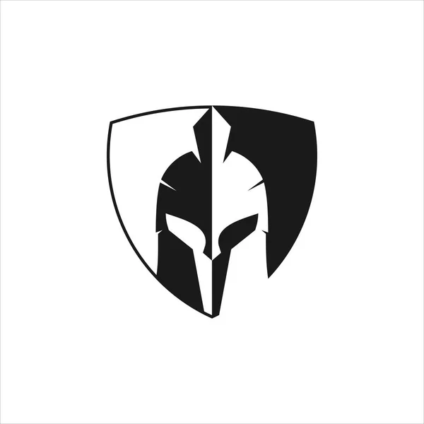Black Spartan Helmet Warrior Shield Vector Icon Logo Design Template — Stock Vector