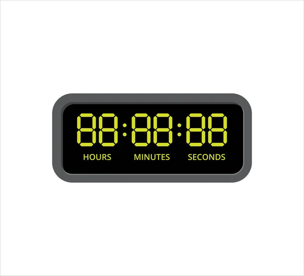 Relógio Digital Quadrado Com Número Amarelo Horas Minutos Segundos Modelo —  Vetores de Stock