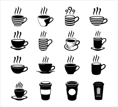 Basit düz kahve fincanı, kupa ve kağıt bardak vektör logo sembolü tasarımı kahve dükkanı şablonu