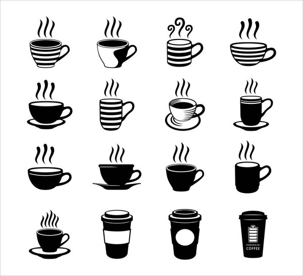 simple flat coffee cup, mug, and paper cup vector icon logo symbol design set template for coffee shop store