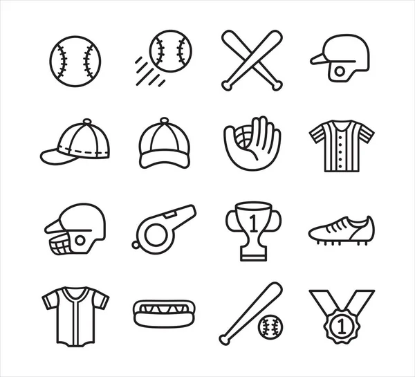 Simple Outline Style Baseball Vector Icon Logo Design Set Template — Stock Vector