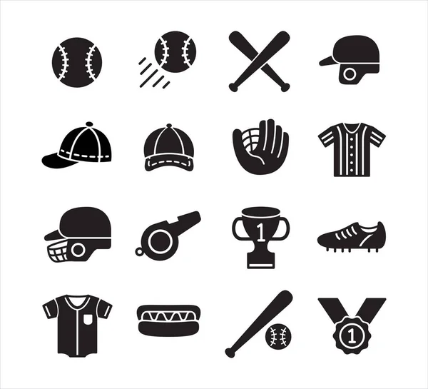 Negro Simple Plana Béisbol Vector Icono Logo Diseño Plantilla Conjunto — Archivo Imágenes Vectoriales