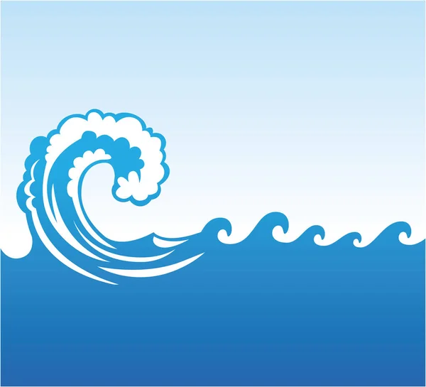 Velká Modrá Vlna Moře Valící Oceánu Jasnou Modrou Oblohou Vektor — Stockový vektor