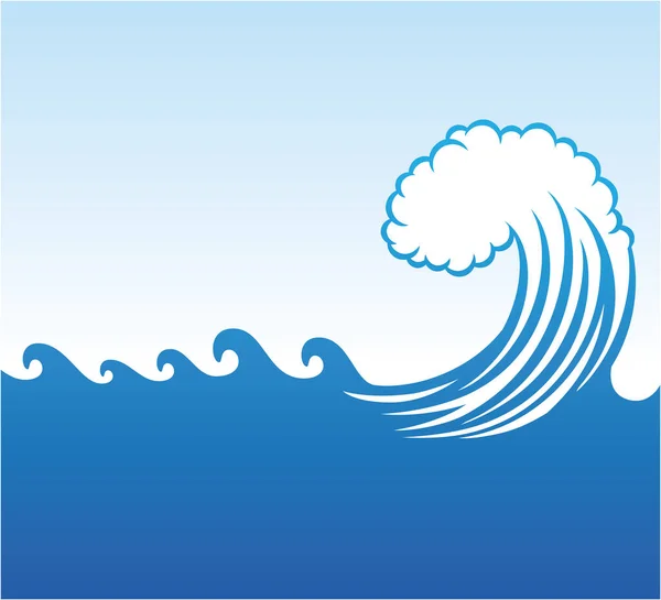Stor Blå Havsvåg Rullande Havet Med Klarblå Himmel Vektor Bakgrund — Stock vektor
