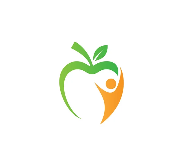 Vektör Logosu Tasarım Şablonu Içindeki Soyut Kişilerle Ana Hatlı Elma — Stok Vektör