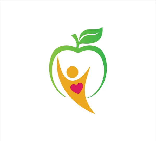 Fruta Manzana Para Corazón Sano Dieta Terapia Vector Logotipo Diseño — Vector de stock