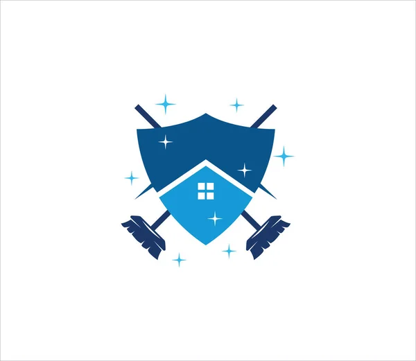 Abstract Huis Binnen Schild Met Gekruiste Mop Vector Logo Ontwerp — Stockvector