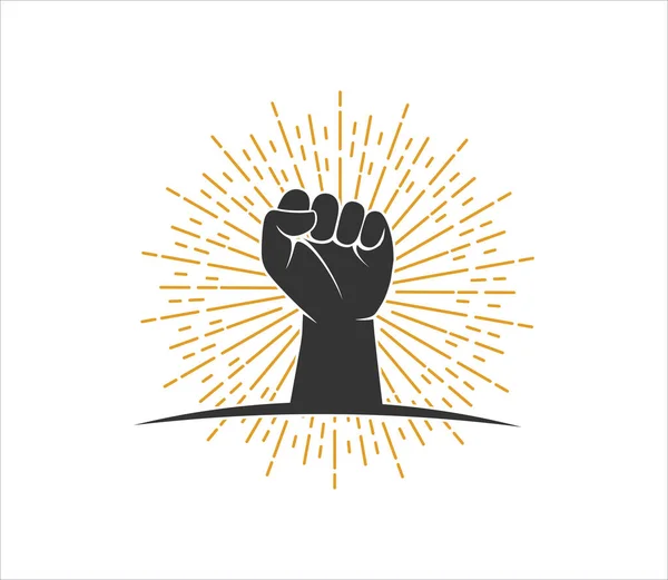 手を上げる力の決定と強い自由のシンボルベクトルロゴデザインテンプレート — ストックベクタ