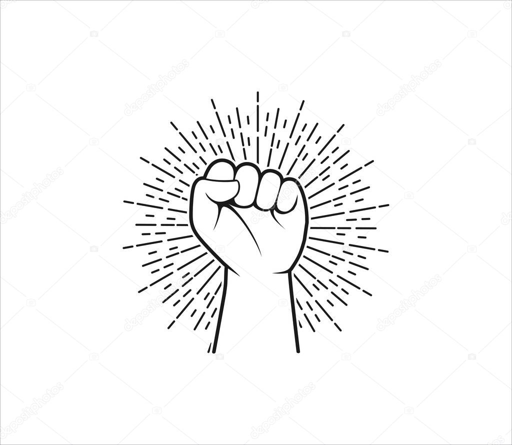 rising hand fist the symbol of power determination and strong freedom vector logo design template